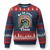 Be in Awe of My Tism Ugly Christmas Sweater Funny Raccoon Autism Acceptance