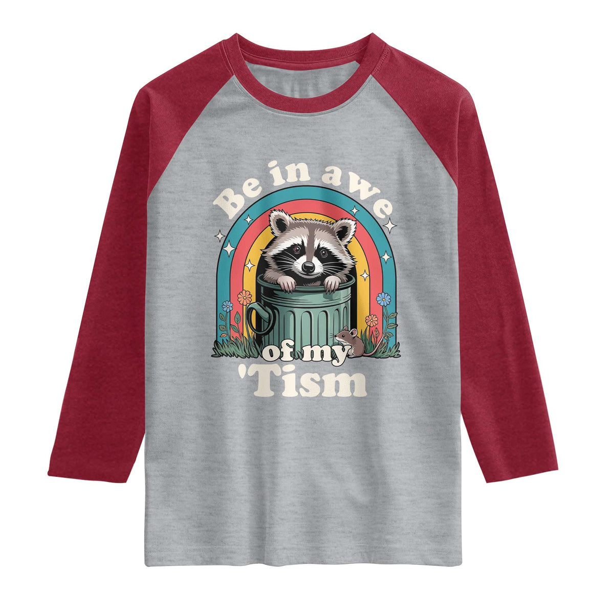 Be in Awe of My Tism Raglan Shirt Funny Raccoon Autism Acceptance