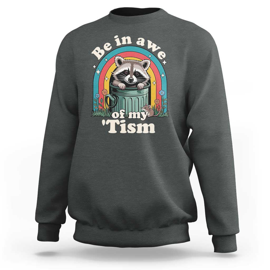 Be in Awe of My Tism Sweatshirt Funny Raccoon Autism Acceptance