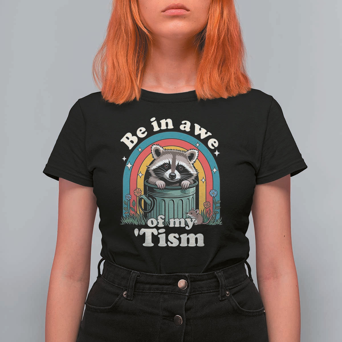 Be in Awe of My Tism T Shirt For Women Funny Raccoon Autism Acceptance