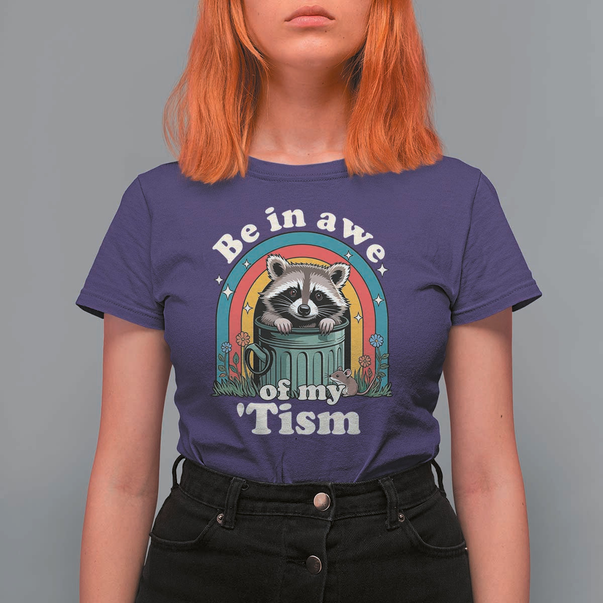 Be in Awe of My Tism T Shirt For Women Funny Raccoon Autism Acceptance