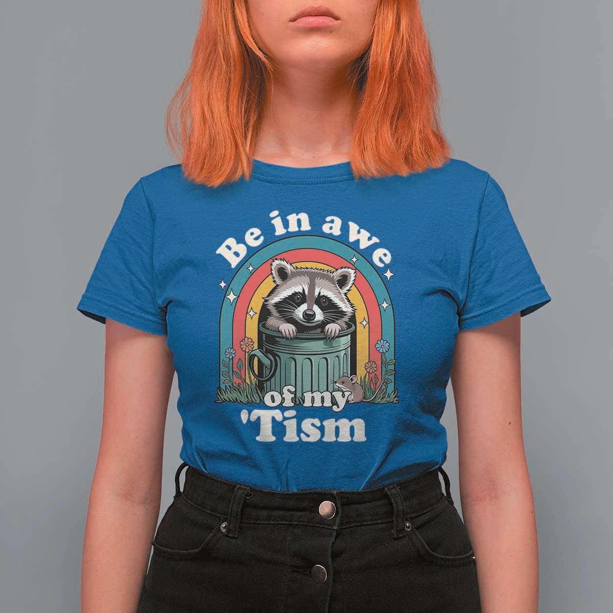 Be in Awe of My Tism T Shirt For Women Funny Raccoon Autism Acceptance