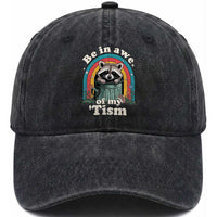 Be in Awe of My Tism Washed Cotton Baseball Cap Funny Raccoon Autism Acceptance
