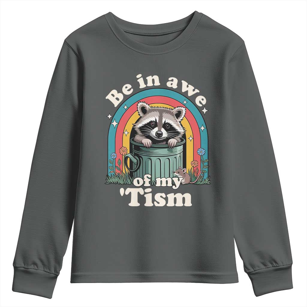 Be in Awe of My Tism Youth Sweatshirt Funny Raccoon Autism Acceptance