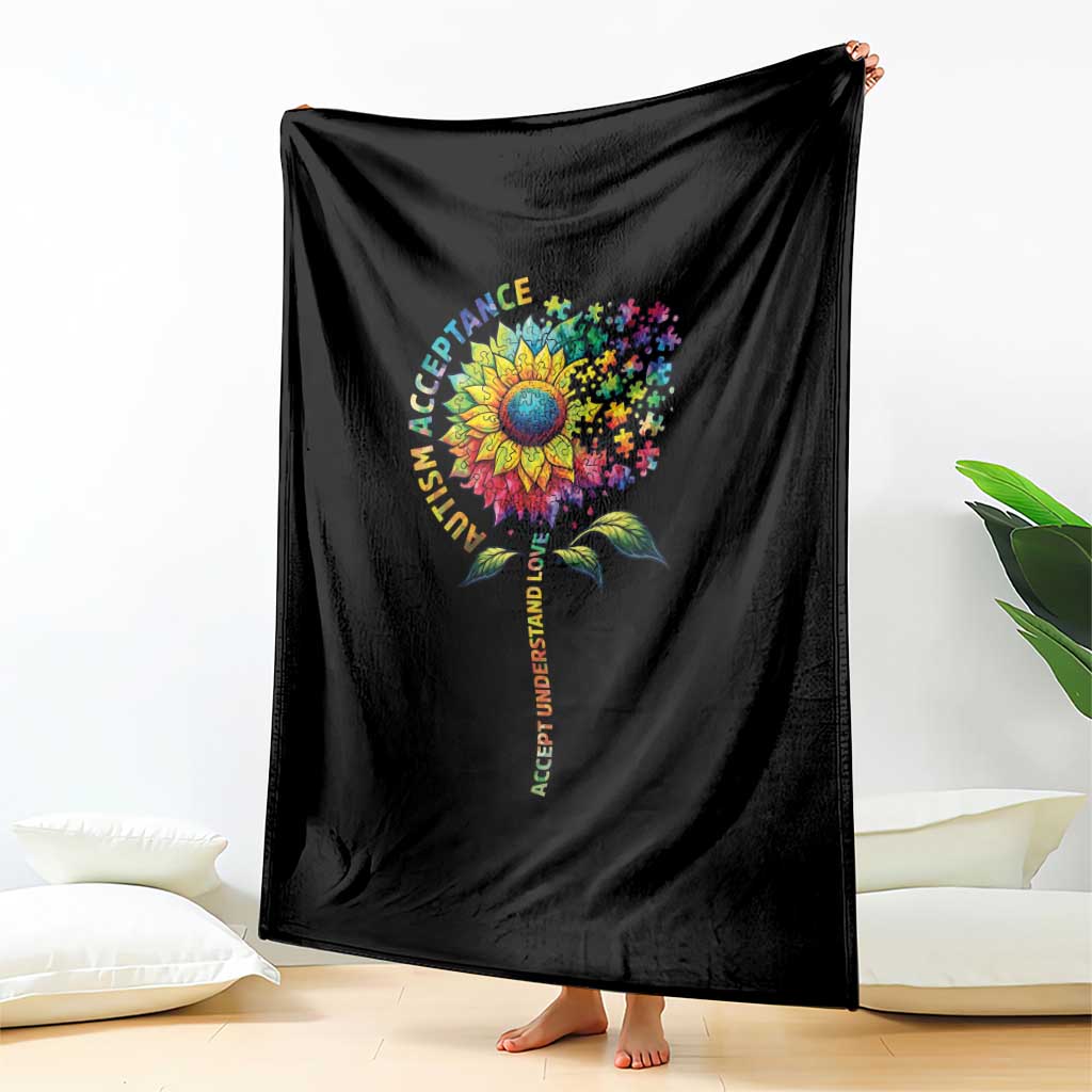 Autism Acceptance Throw Blanket Accept Understand Love Sunflower Puzzle