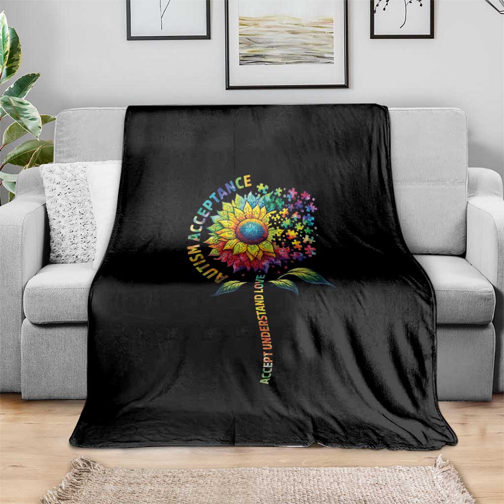 Autism Acceptance Throw Blanket Accept Understand Love Sunflower Puzzle