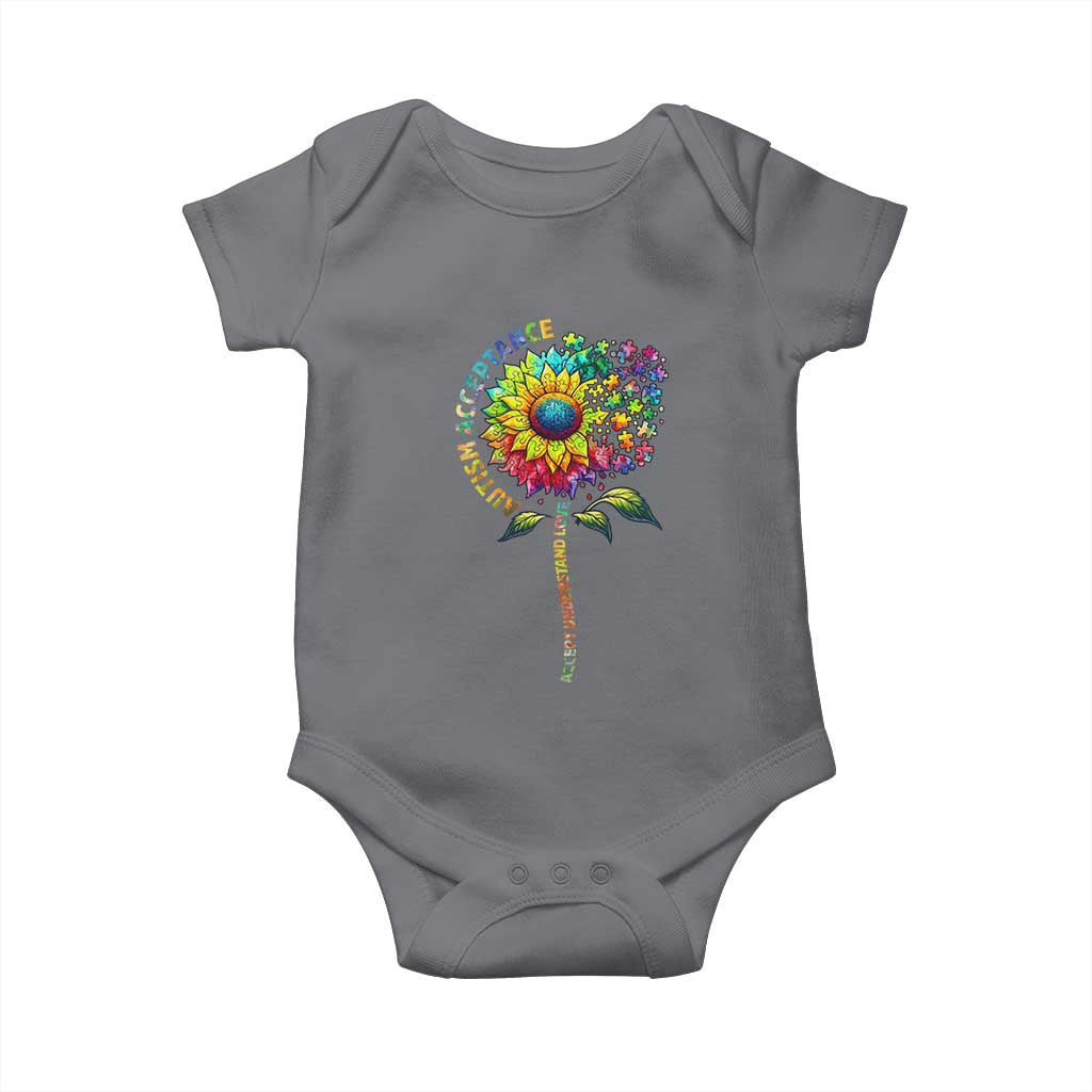 Autism Acceptance Baby Onesie Accept Understand Love Sunflower Puzzle