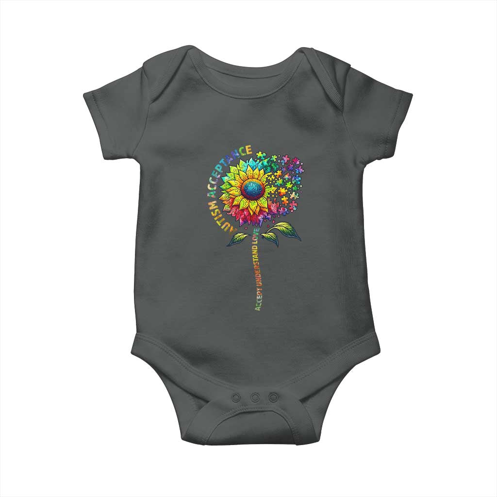 Autism Acceptance Baby Onesie Accept Understand Love Sunflower Puzzle
