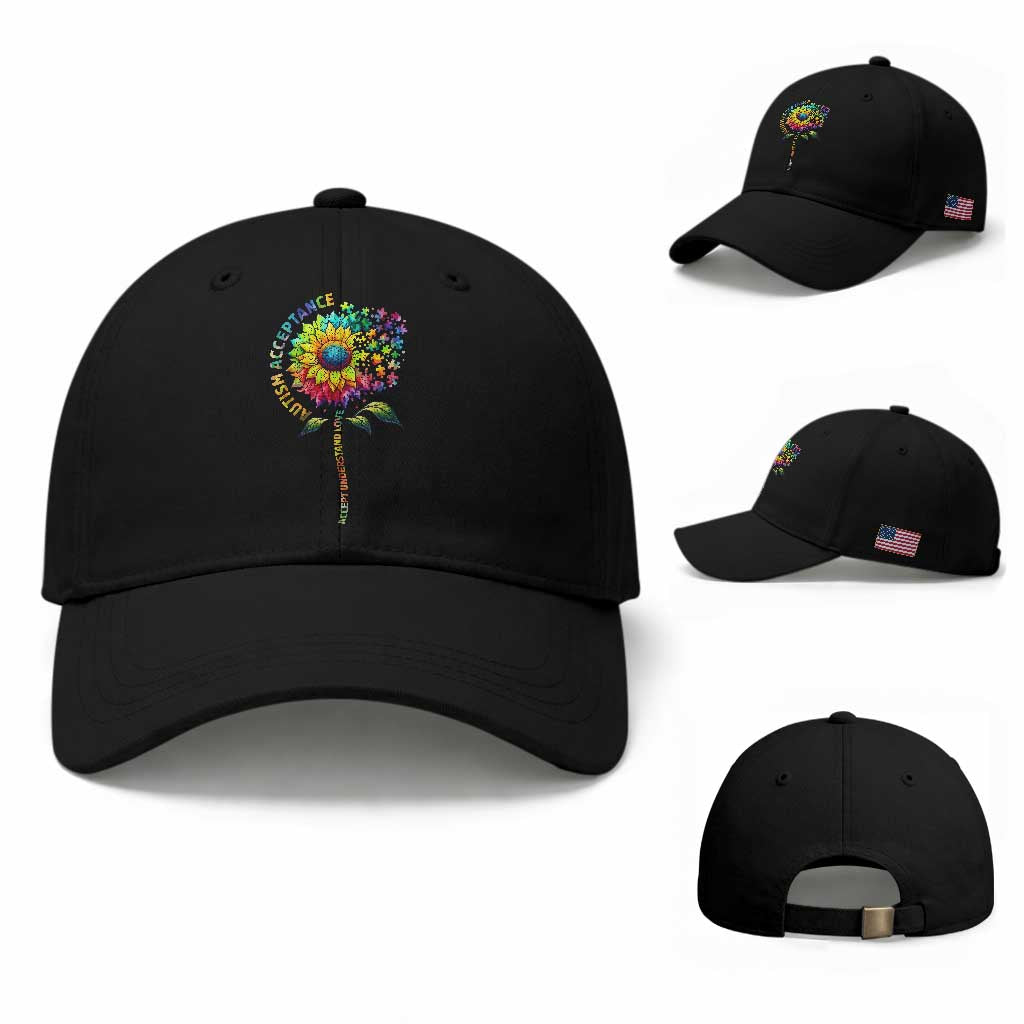 Autism Acceptance Baseball Cap Accept Understand Love Sunflower Puzzle