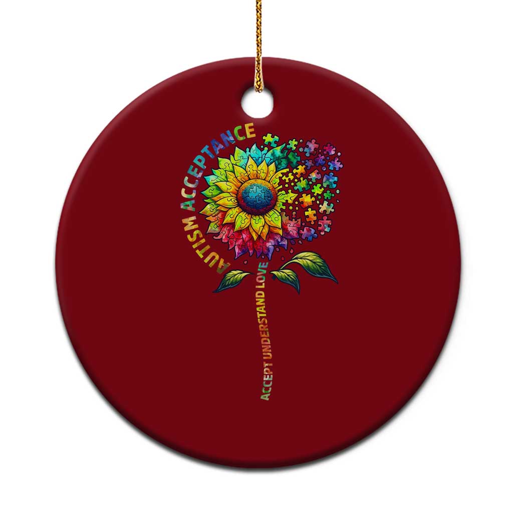 Autism Acceptance Ceramic Ornament Accept Understand Love Sunflower Puzzle