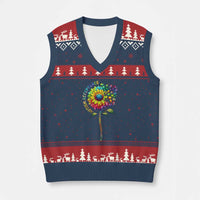 Autism Acceptance V-Neck Knit Sweater Vest Accept Understand Love Sunflower Puzzle