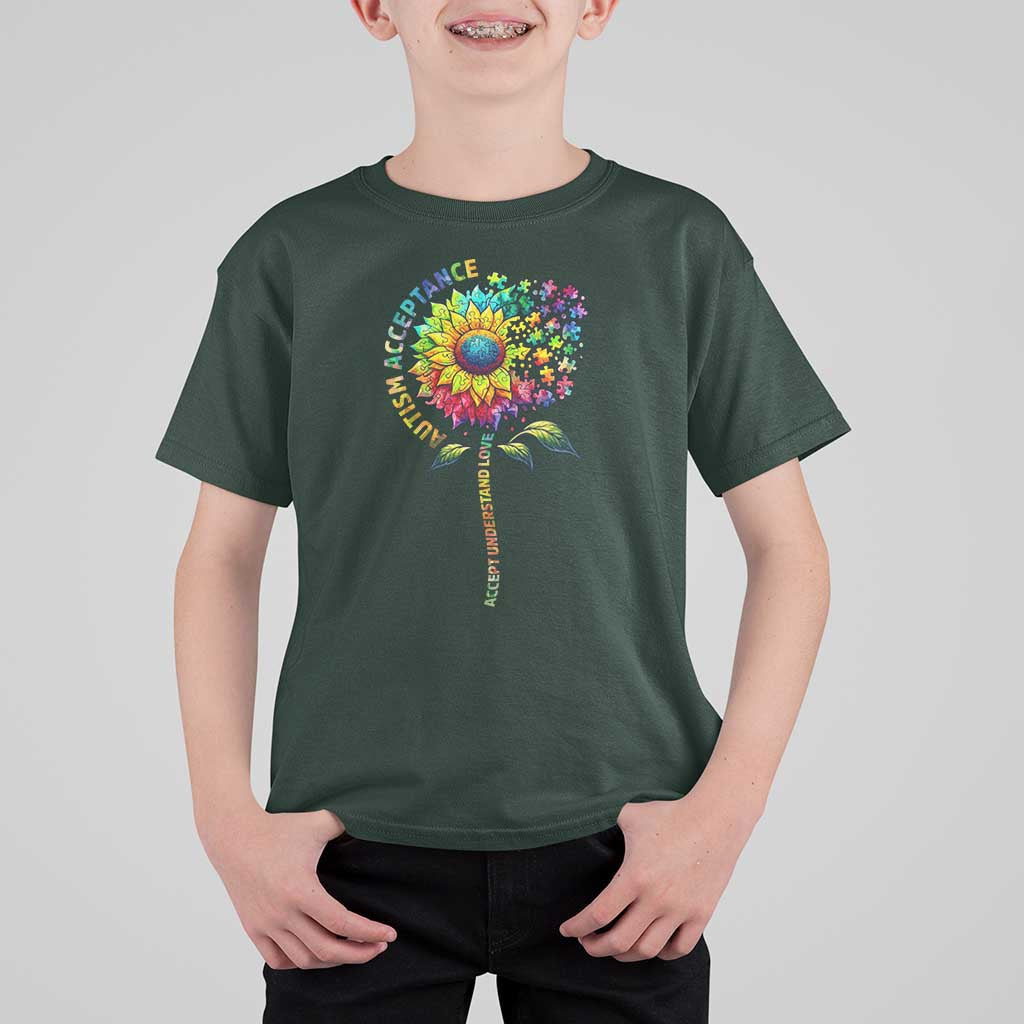 Autism Acceptance T Shirt For Kid Accept Understand Love Sunflower Puzzle