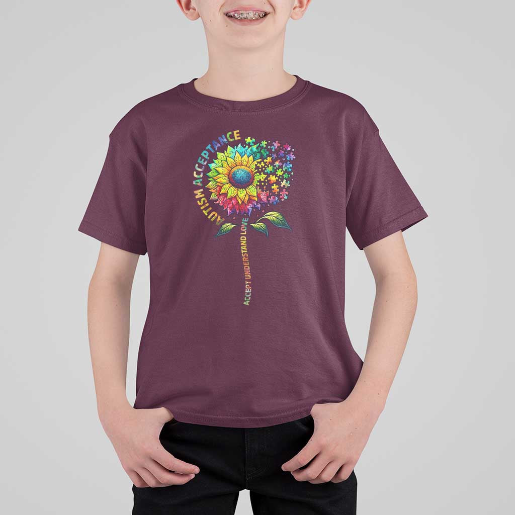Autism Acceptance T Shirt For Kid Accept Understand Love Sunflower Puzzle