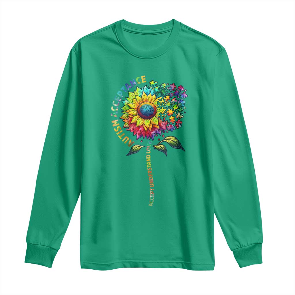 Autism Acceptance Long Sleeve Shirt Accept Understand Love Sunflower Puzzle