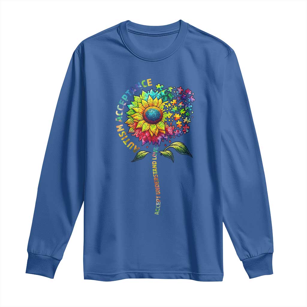 Autism Acceptance Long Sleeve Shirt Accept Understand Love Sunflower Puzzle