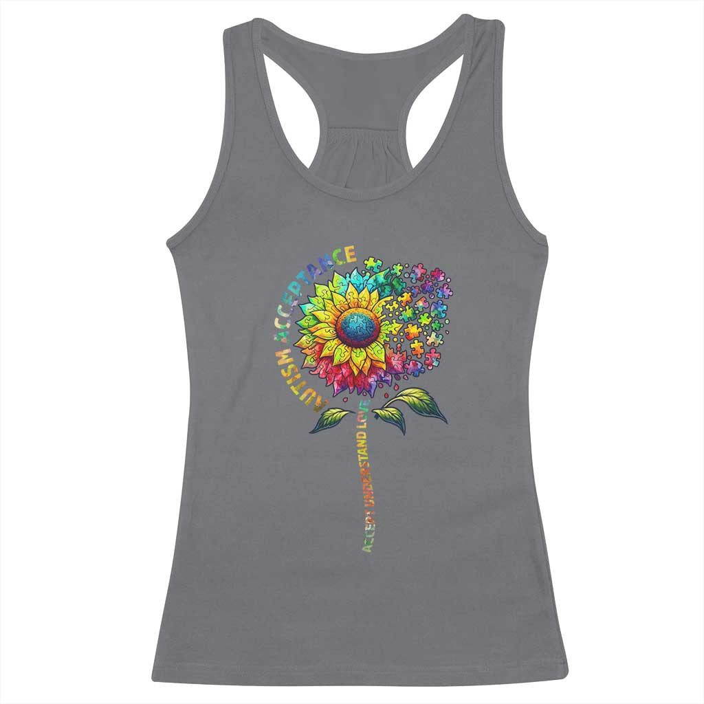 Autism Acceptance Racerback Tank Top Accept Understand Love Sunflower Puzzle
