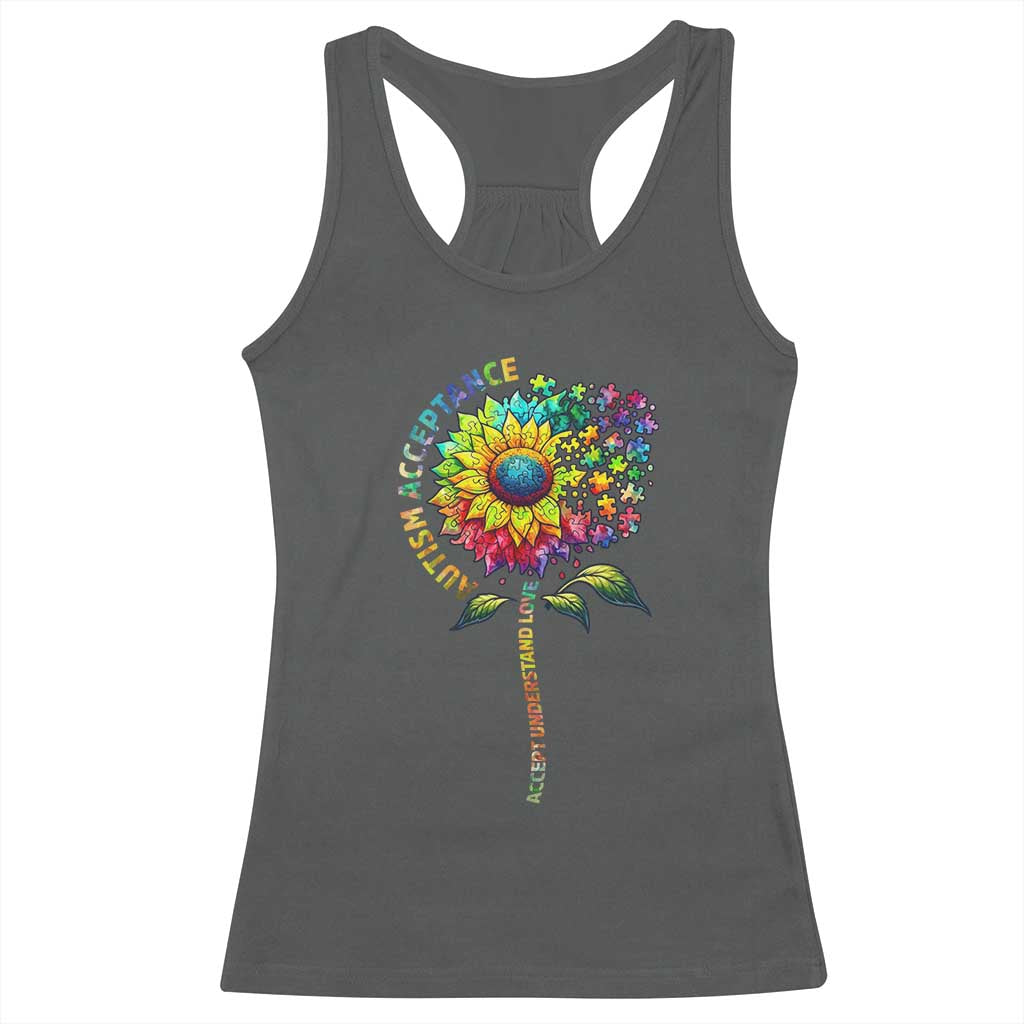 Autism Acceptance Racerback Tank Top Accept Understand Love Sunflower Puzzle