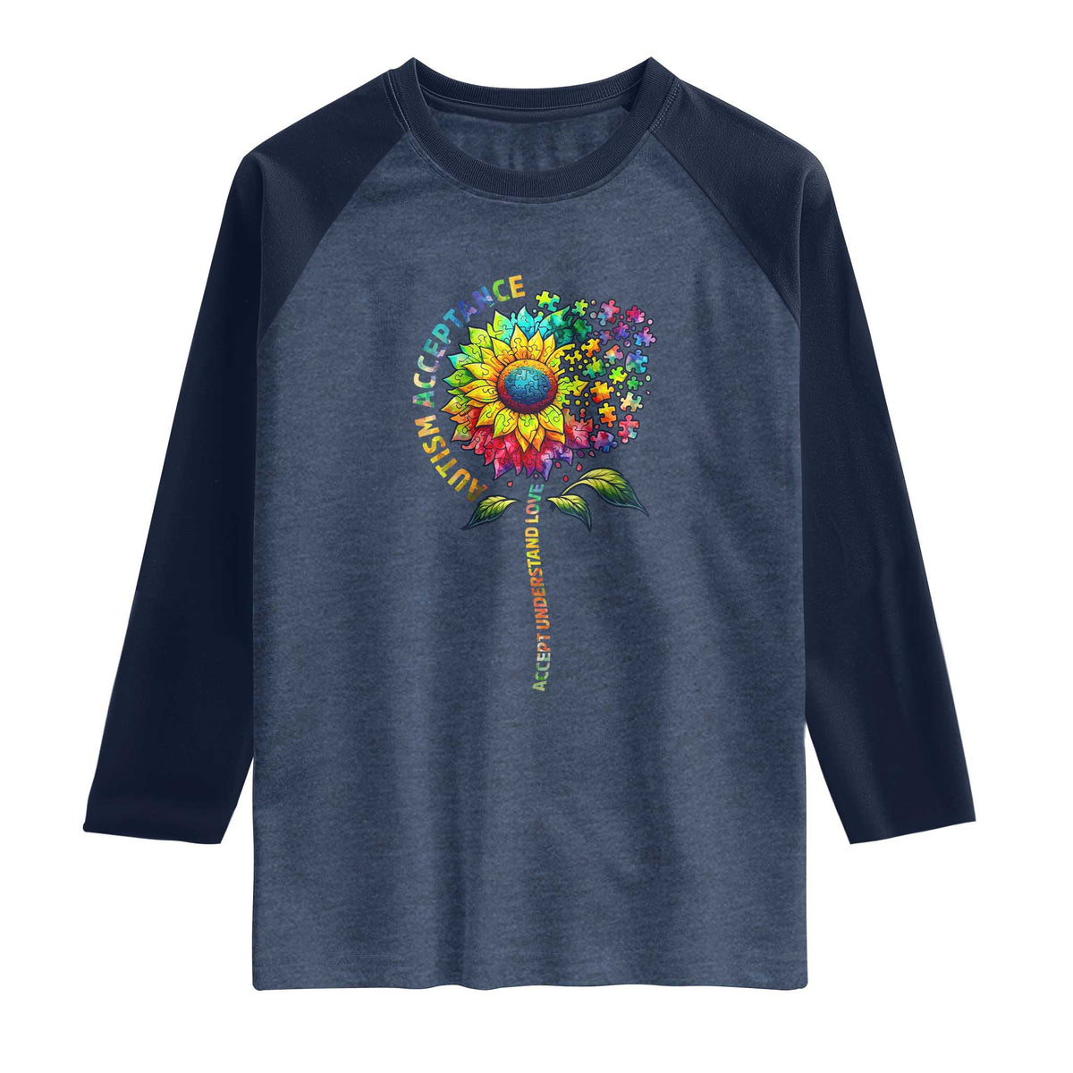 Autism Acceptance Raglan Shirt Accept Understand Love Sunflower Puzzle