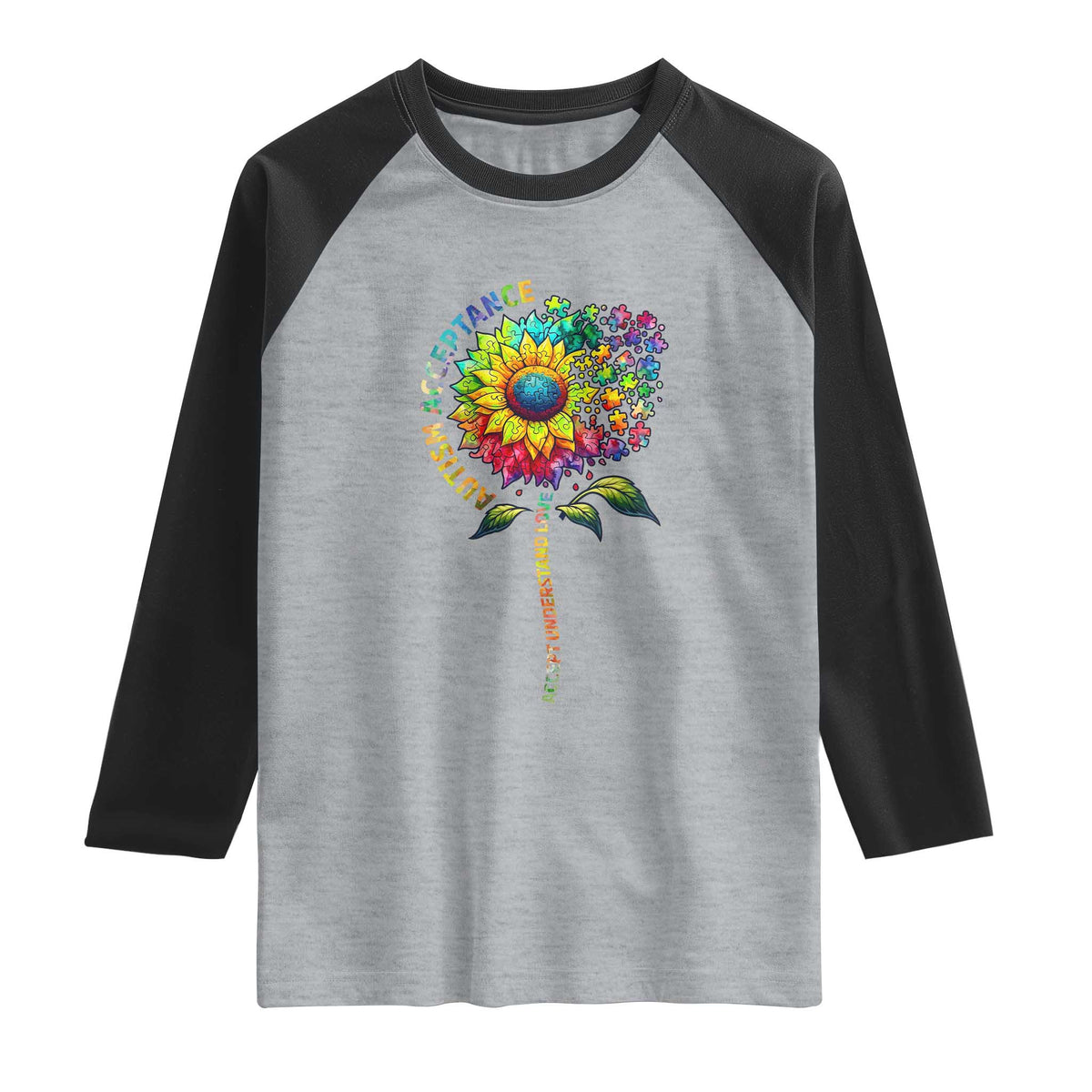 Autism Acceptance Raglan Shirt Accept Understand Love Sunflower Puzzle