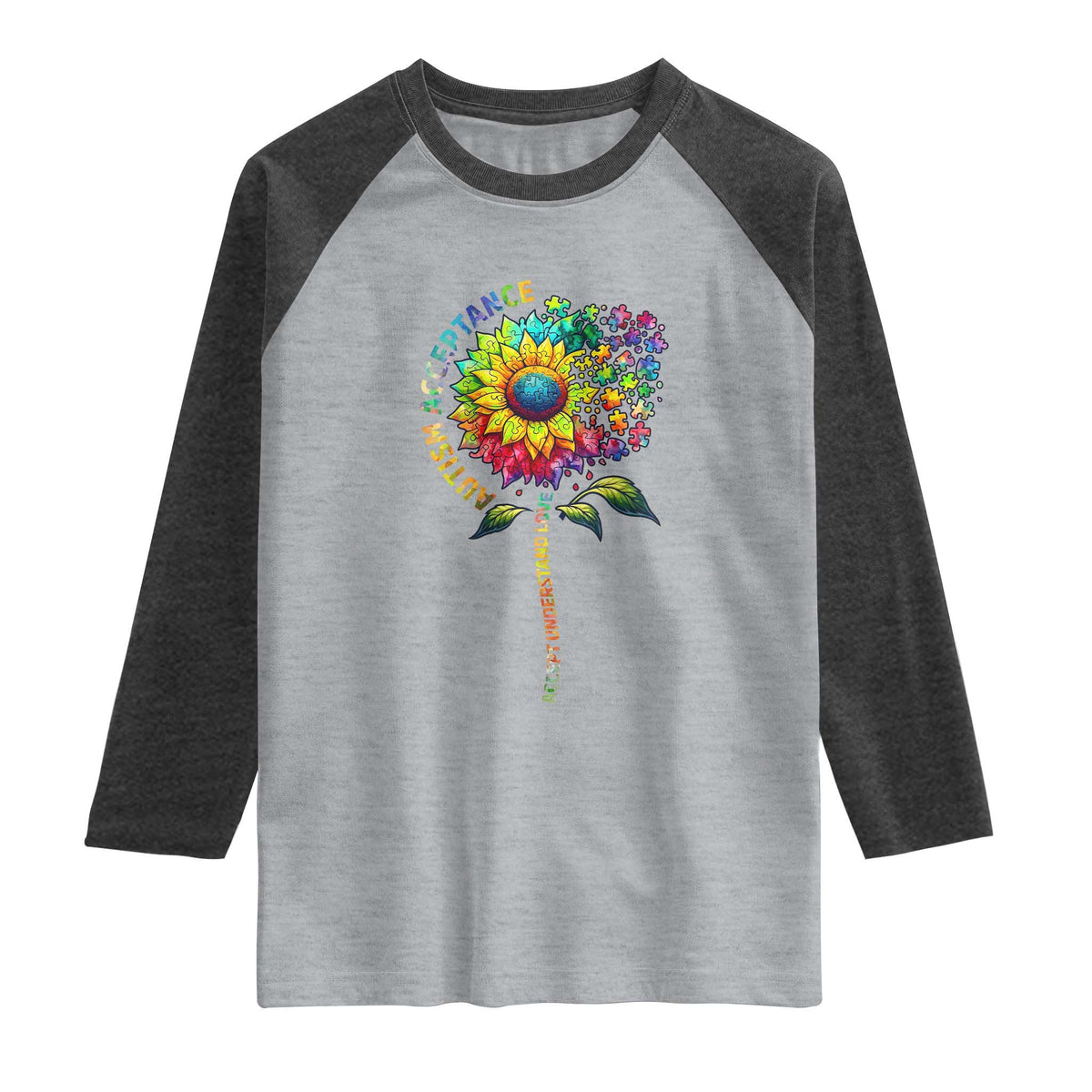 Autism Acceptance Raglan Shirt Accept Understand Love Sunflower Puzzle