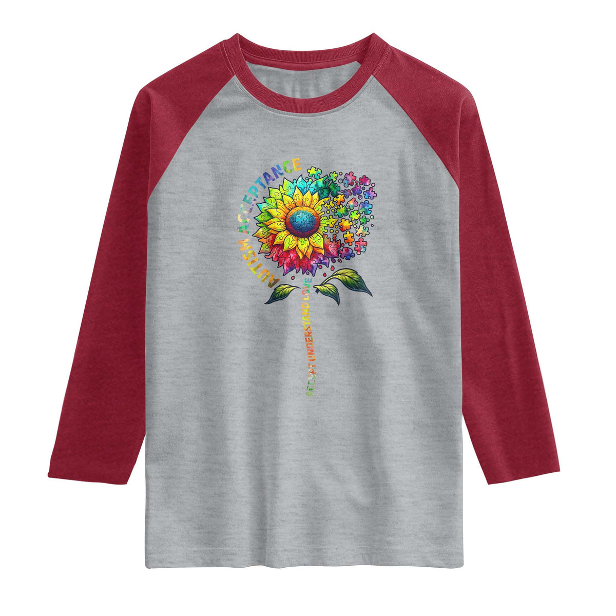 Autism Acceptance Raglan Shirt Accept Understand Love Sunflower Puzzle