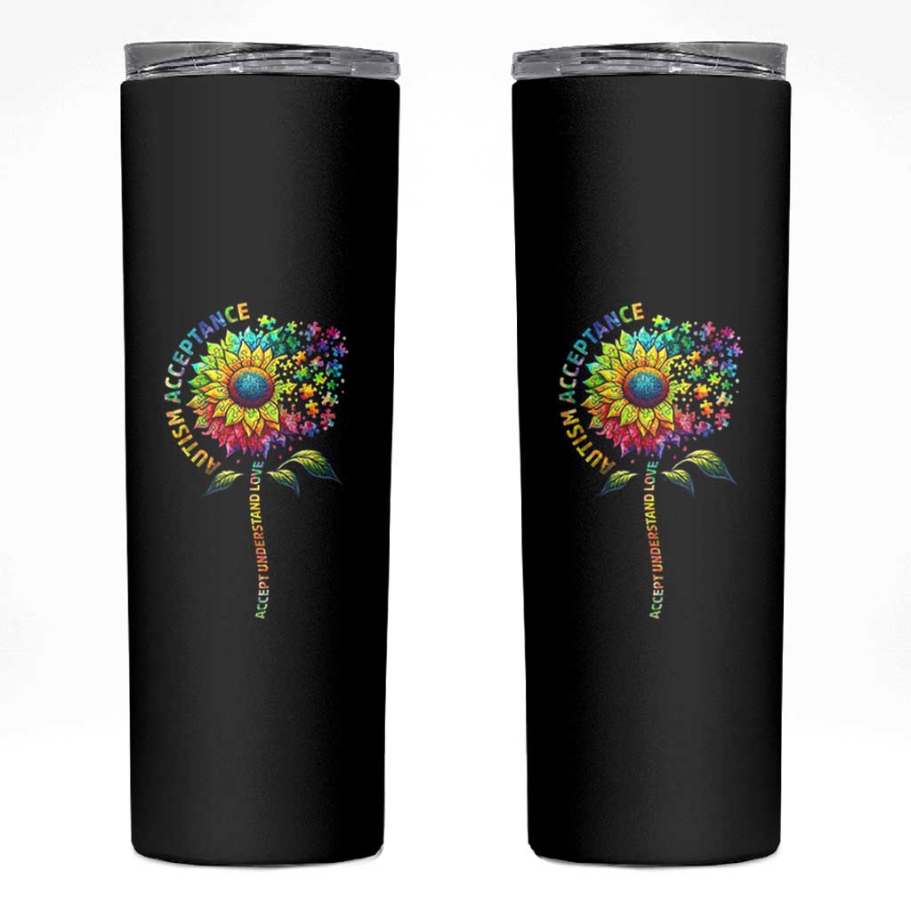 Autism Acceptance Skinny Tumbler Accept Understand Love Sunflower Puzzle