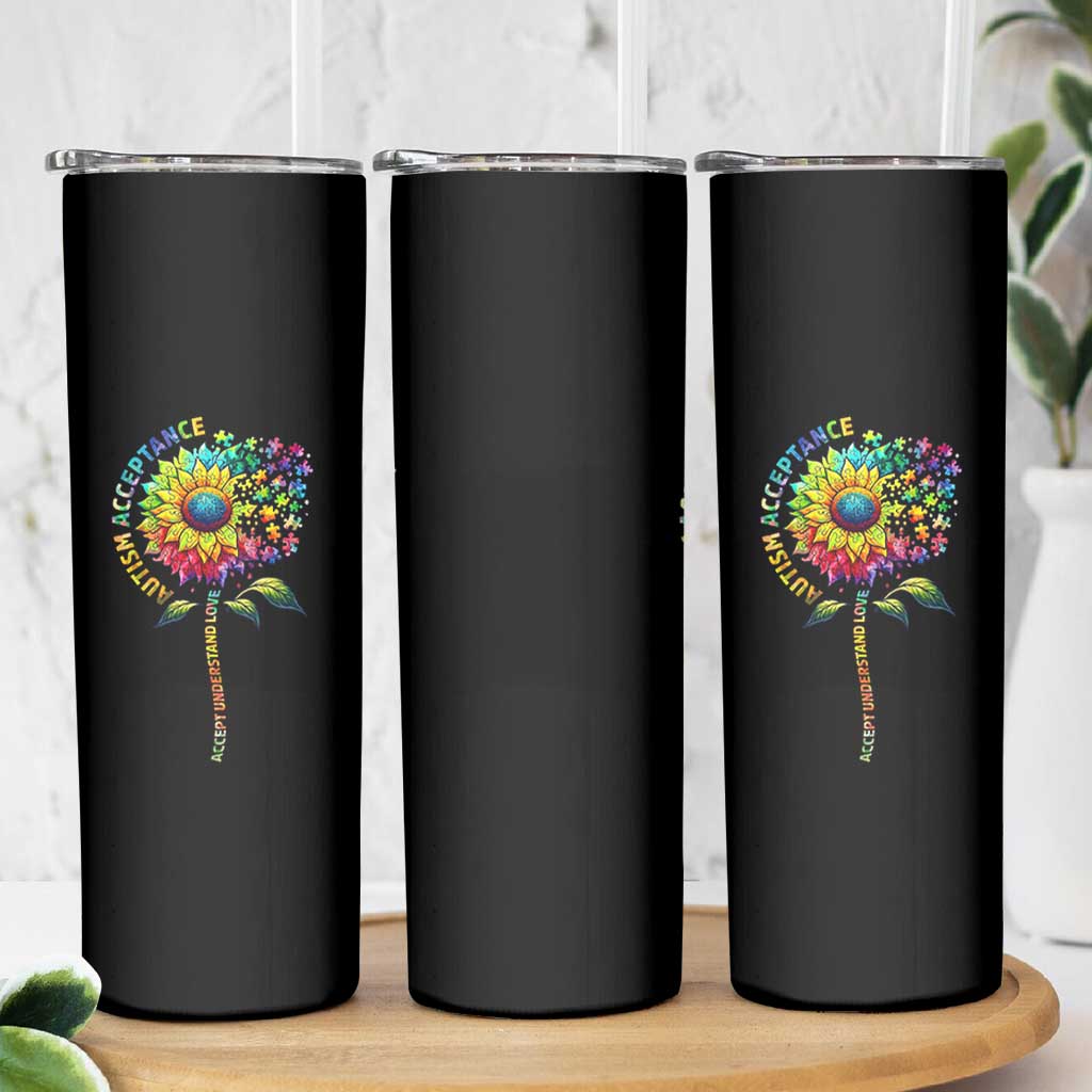 Autism Acceptance Skinny Tumbler Accept Understand Love Sunflower Puzzle