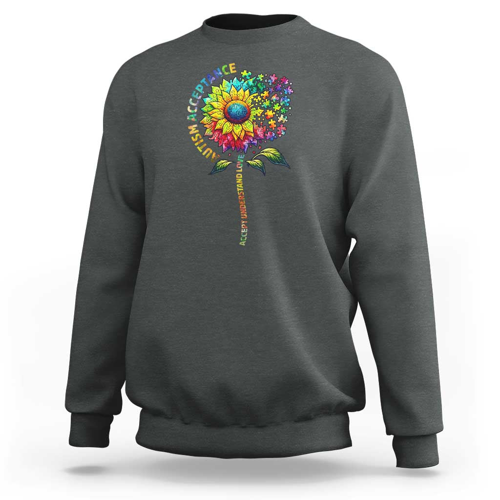 Autism Acceptance Sweatshirt Accept Understand Love Sunflower Puzzle