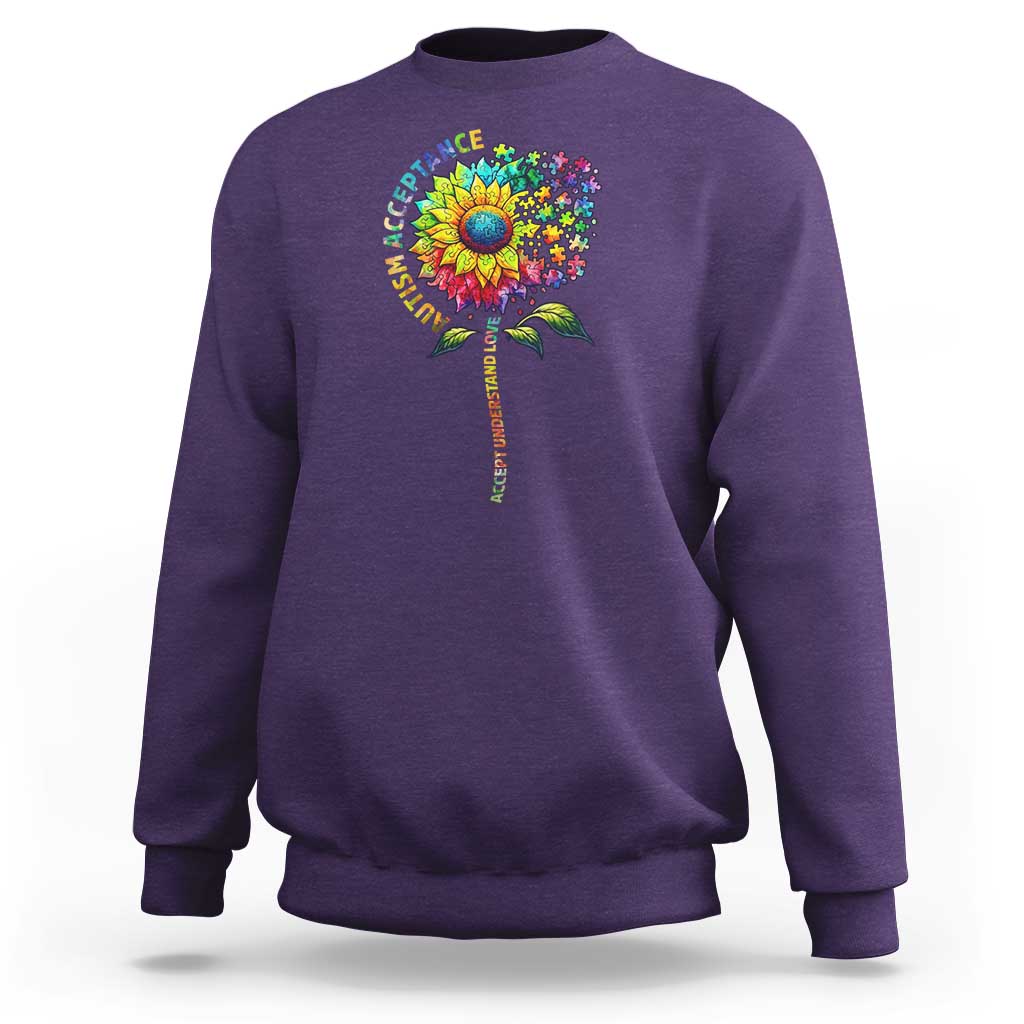 Autism Acceptance Sweatshirt Accept Understand Love Sunflower Puzzle