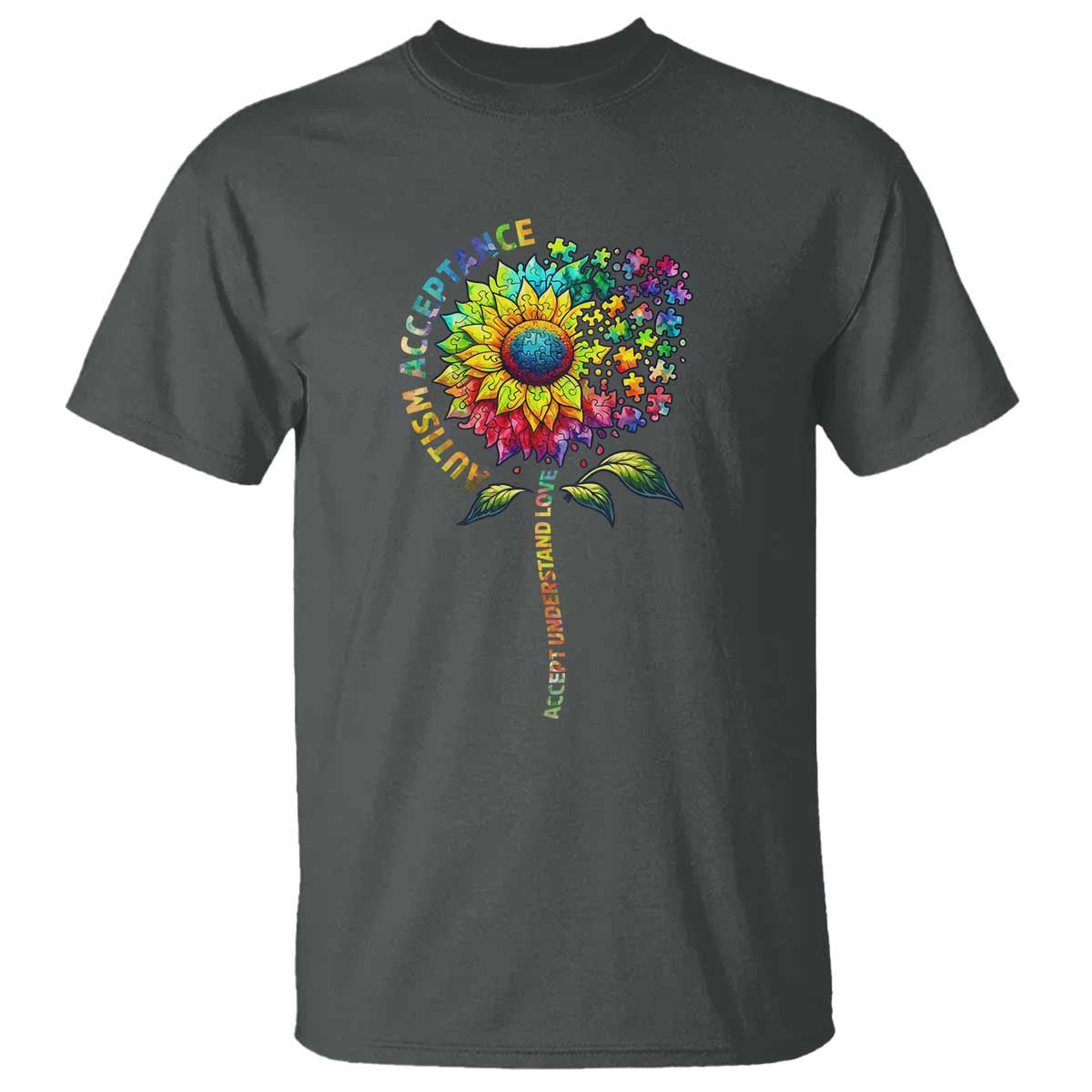 Autism Acceptance T Shirt Accept Understand Love Sunflower Puzzle
