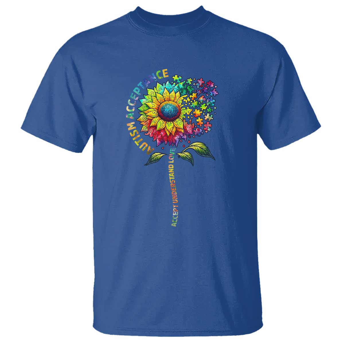 Autism Acceptance T Shirt Accept Understand Love Sunflower Puzzle
