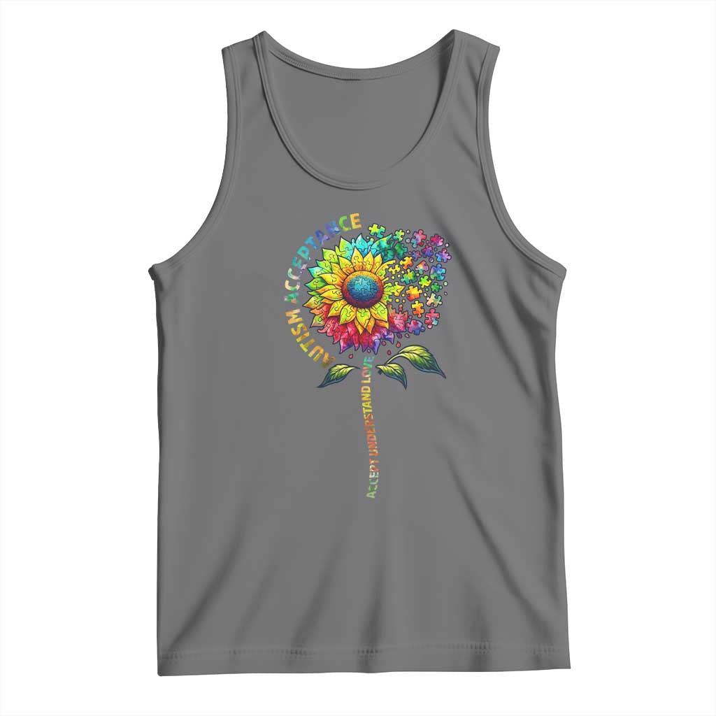 Autism Acceptance Tank Top Accept Understand Love Sunflower Puzzle