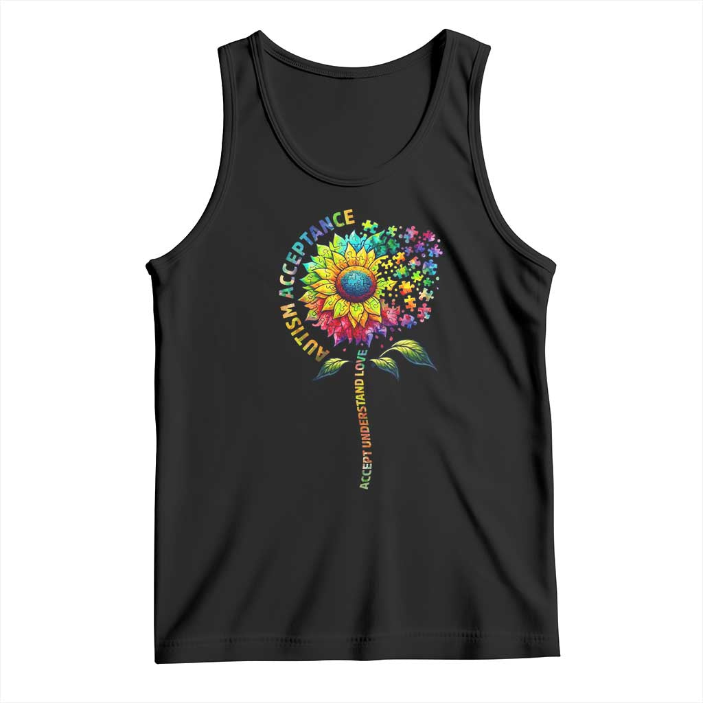 Autism Acceptance Tank Top Accept Understand Love Sunflower Puzzle