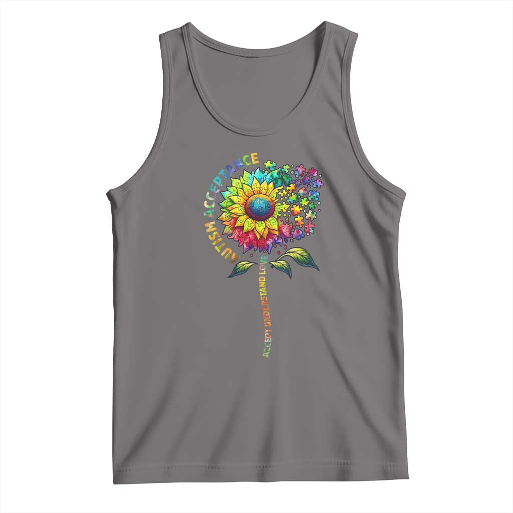 Autism Acceptance Tank Top Accept Understand Love Sunflower Puzzle