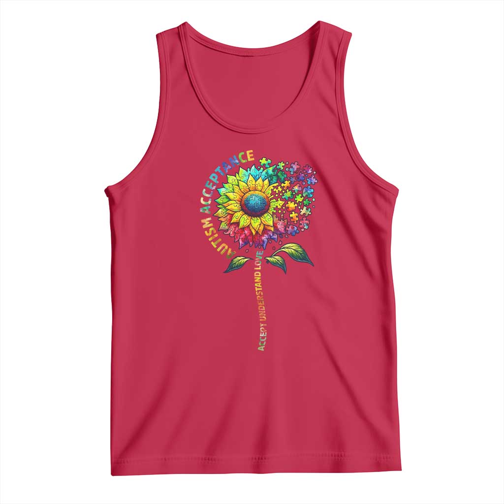 Autism Acceptance Tank Top Accept Understand Love Sunflower Puzzle
