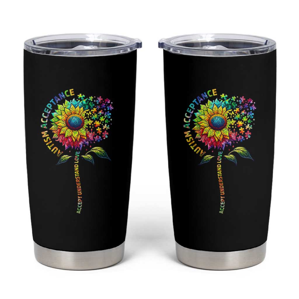 Autism Acceptance Tumbler Cup Accept Understand Love Sunflower Puzzle