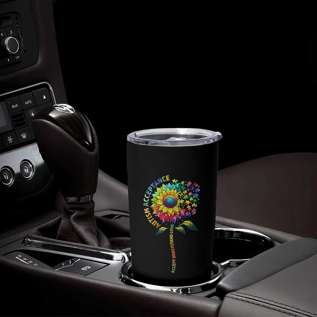 Autism Acceptance Tumbler Cup Accept Understand Love Sunflower Puzzle