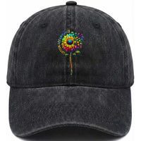 Autism Acceptance Washed Cotton Baseball Cap Accept Understand Love Sunflower Puzzle