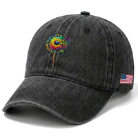 Autism Acceptance Washed Cotton Baseball Cap Accept Understand Love Sunflower Puzzle
