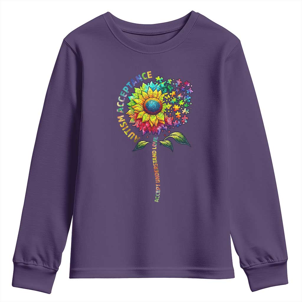 Autism Acceptance Youth Sweatshirt Accept Understand Love Sunflower Puzzle