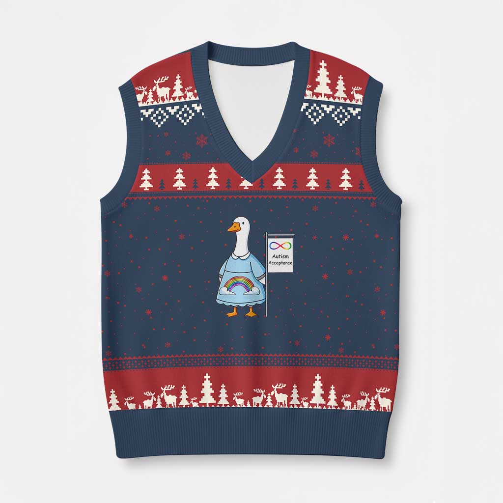 Autism Acceptance V-Neck Knit Sweater Vest Neurodivergent Awareness Silly Goose Support