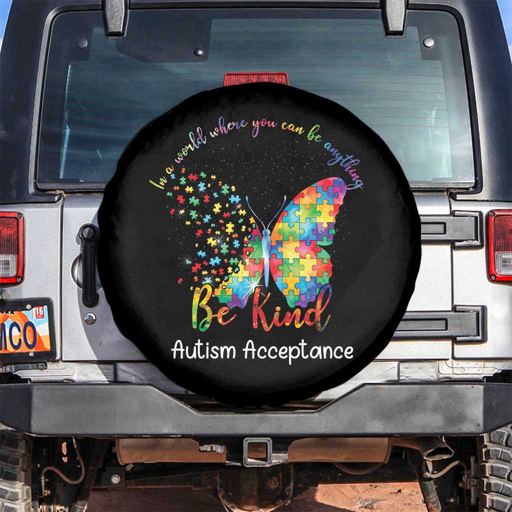 Autism Acceptance Spare Tire Cover In A World Where You Can Be Anything Be Kind Butterfly Puzzle