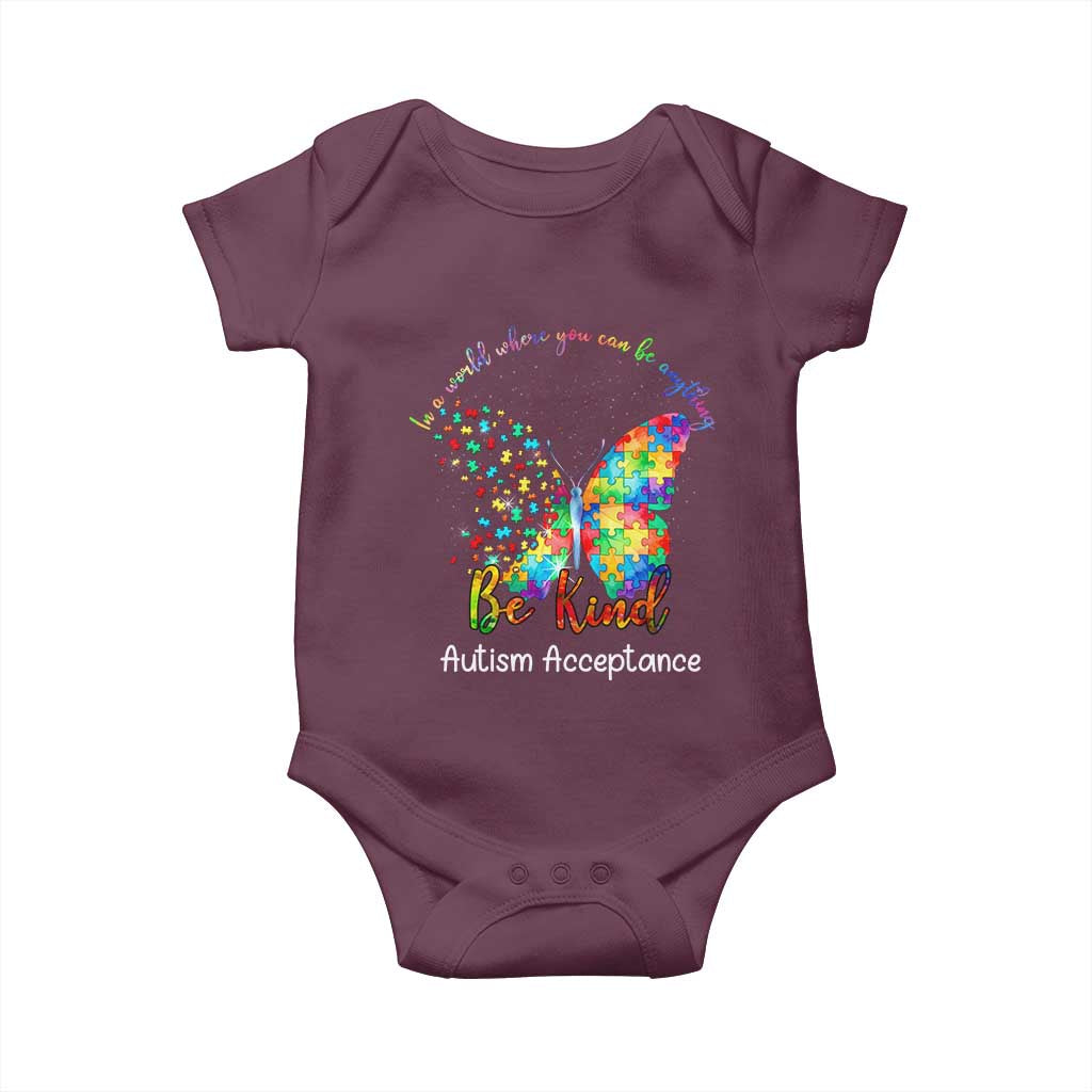 Autism Acceptance Baby Onesie In A World Where You Can Be Anything Be Kind Butterfly Puzzle