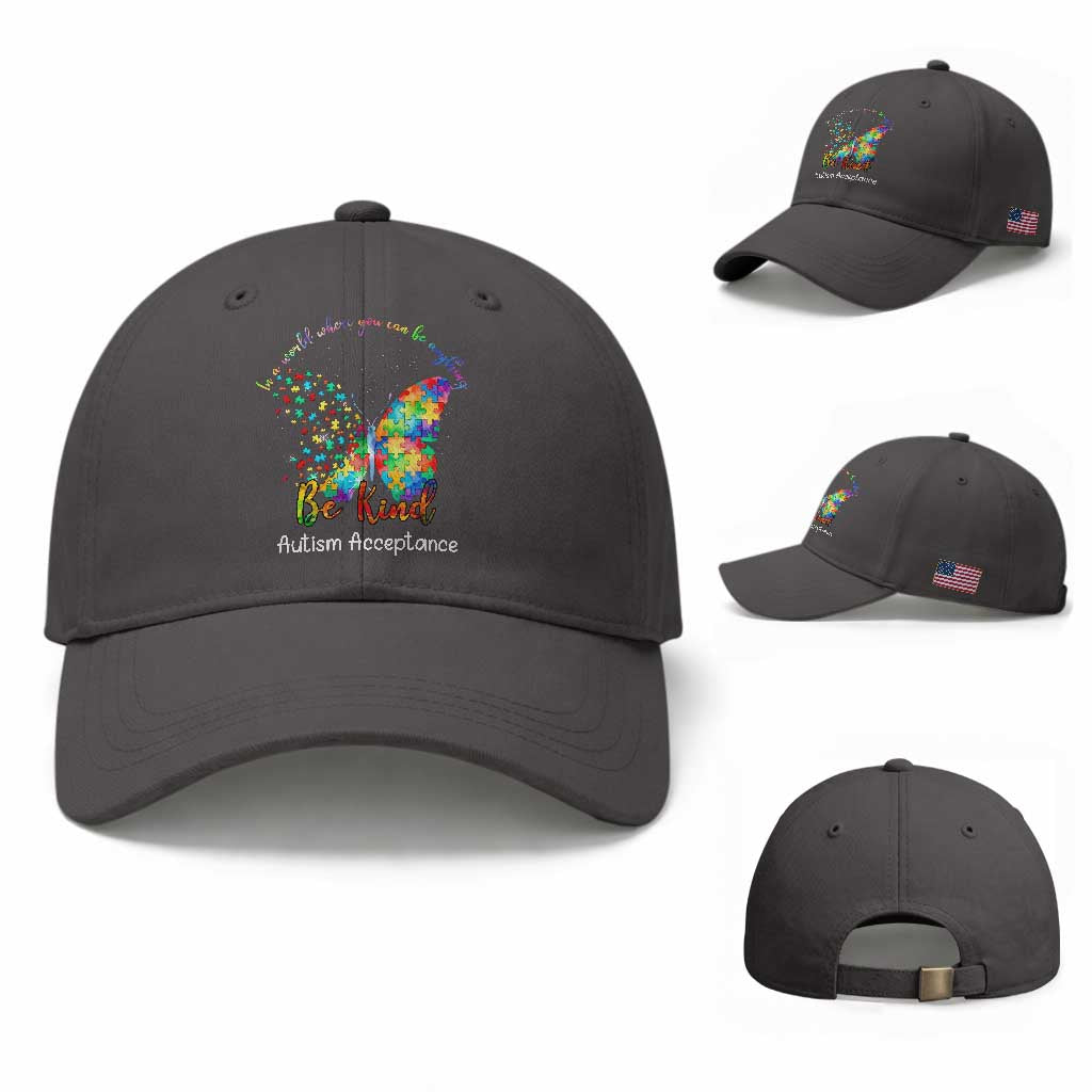 Autism Acceptance Baseball Cap In A World Where You Can Be Anything Be Kind Butterfly Puzzle