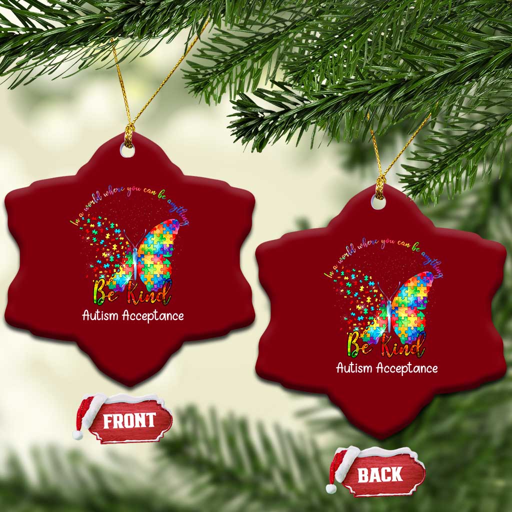 Autism Acceptance Ceramic Ornament In A World Where You Can Be Anything Be Kind Butterfly Puzzle
