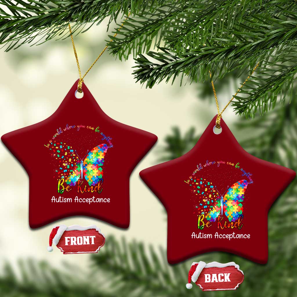 Autism Acceptance Ceramic Ornament In A World Where You Can Be Anything Be Kind Butterfly Puzzle