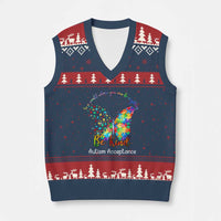 Autism Acceptance V-Neck Knit Sweater Vest In A World Where You Can Be Anything Be Kind Butterfly Puzzle