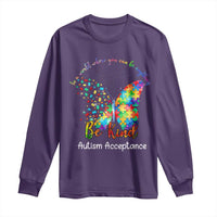 Autism Acceptance Long Sleeve Shirt In A World Where You Can Be Anything Be Kind Butterfly Puzzle