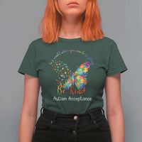 Autism Acceptance T Shirt For Women In A World Where You Can Be Anything Be Kind Butterfly Puzzle