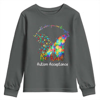 Autism Acceptance Youth Sweatshirt In A World Where You Can Be Anything Be Kind Butterfly Puzzle